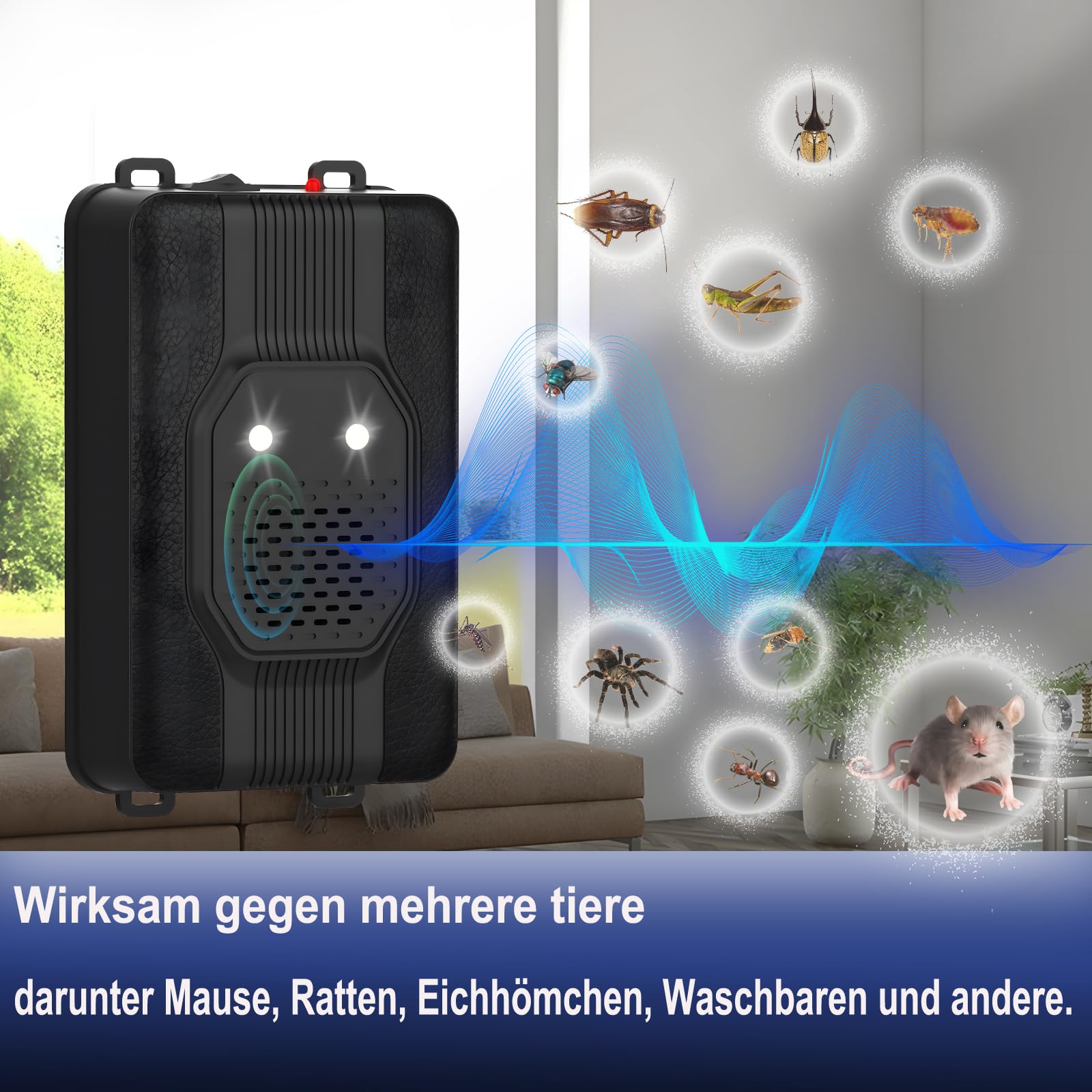 Ultrasonic mink repellent with LED lamp