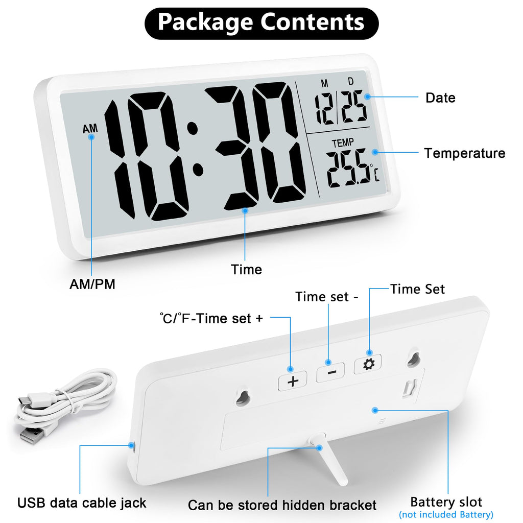 Sukeen Battery Operated Digital Wall Clock with Large Digits - White