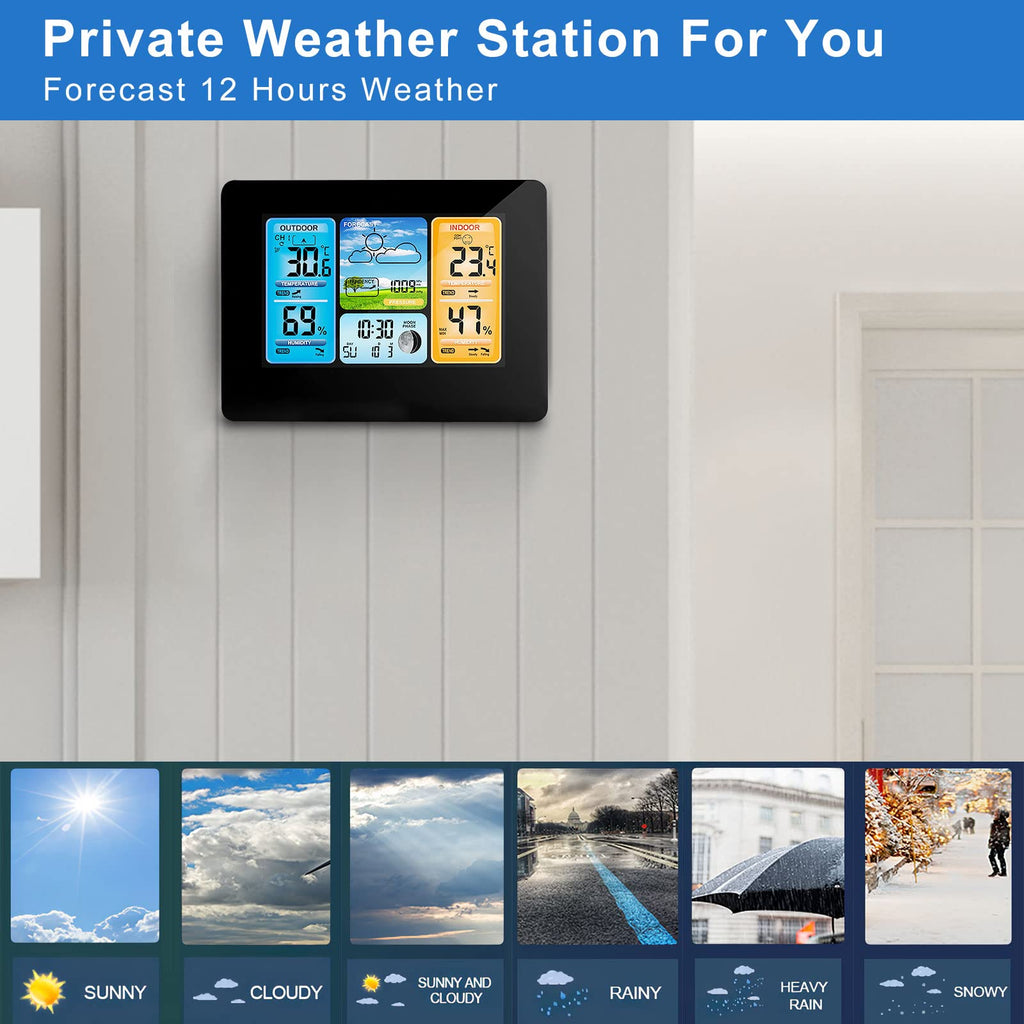 Wireless Weather Station with Digital Forecast and Outdoor Sensor - Black
