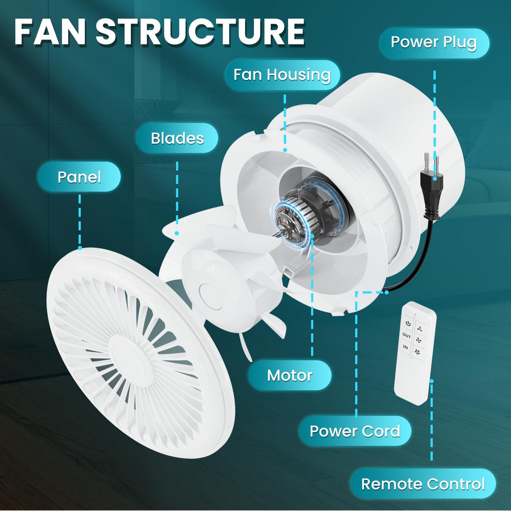 Extractor fan 200mm 2-way remote control quiet - Bathroom, Kitchen, Garage