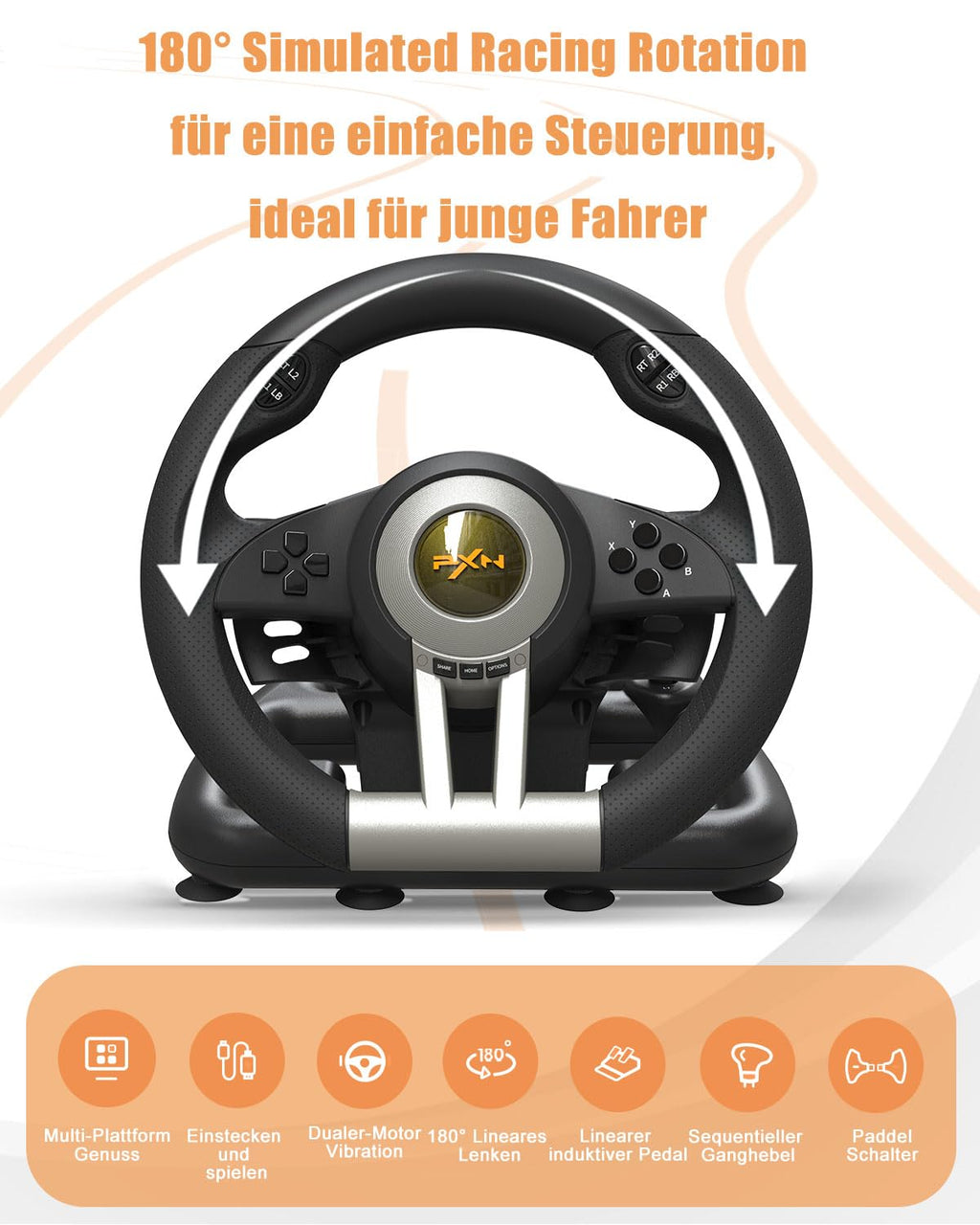 PXN V3 Pro Gaming Steering Wheel with Pedals – 180°, Vibration, Paddle Shift – PC/PS4/Xbox/Switch
