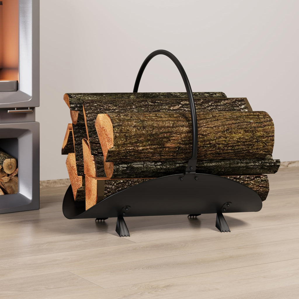 Modern Wooden Log Basket 48x34x37cm – Black