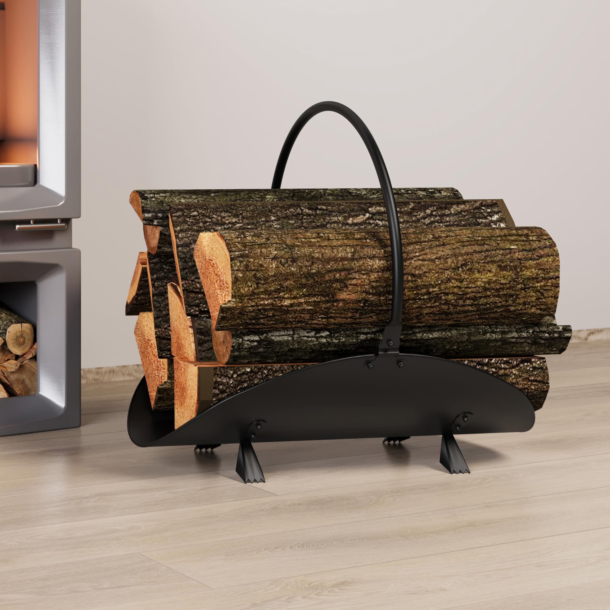 Modern Wooden Log Basket 48x34x37cm – Black