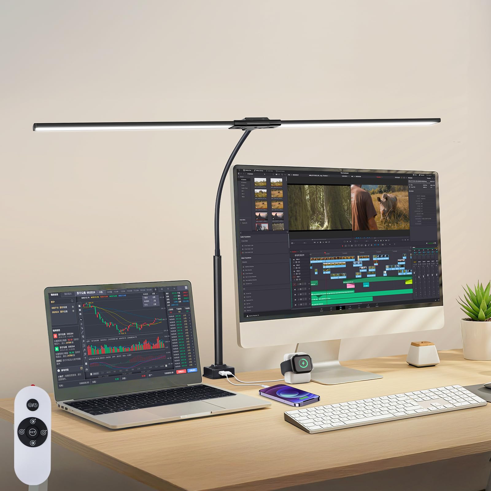 LED Desk Lamp with Touch Control USB-A and USB-C – Black