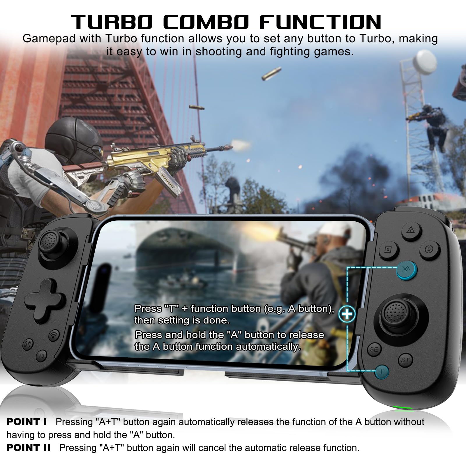 Wireless Mobile Gaming Controller Gamepad for iPhone, Android, PC, PS4 – Green Light