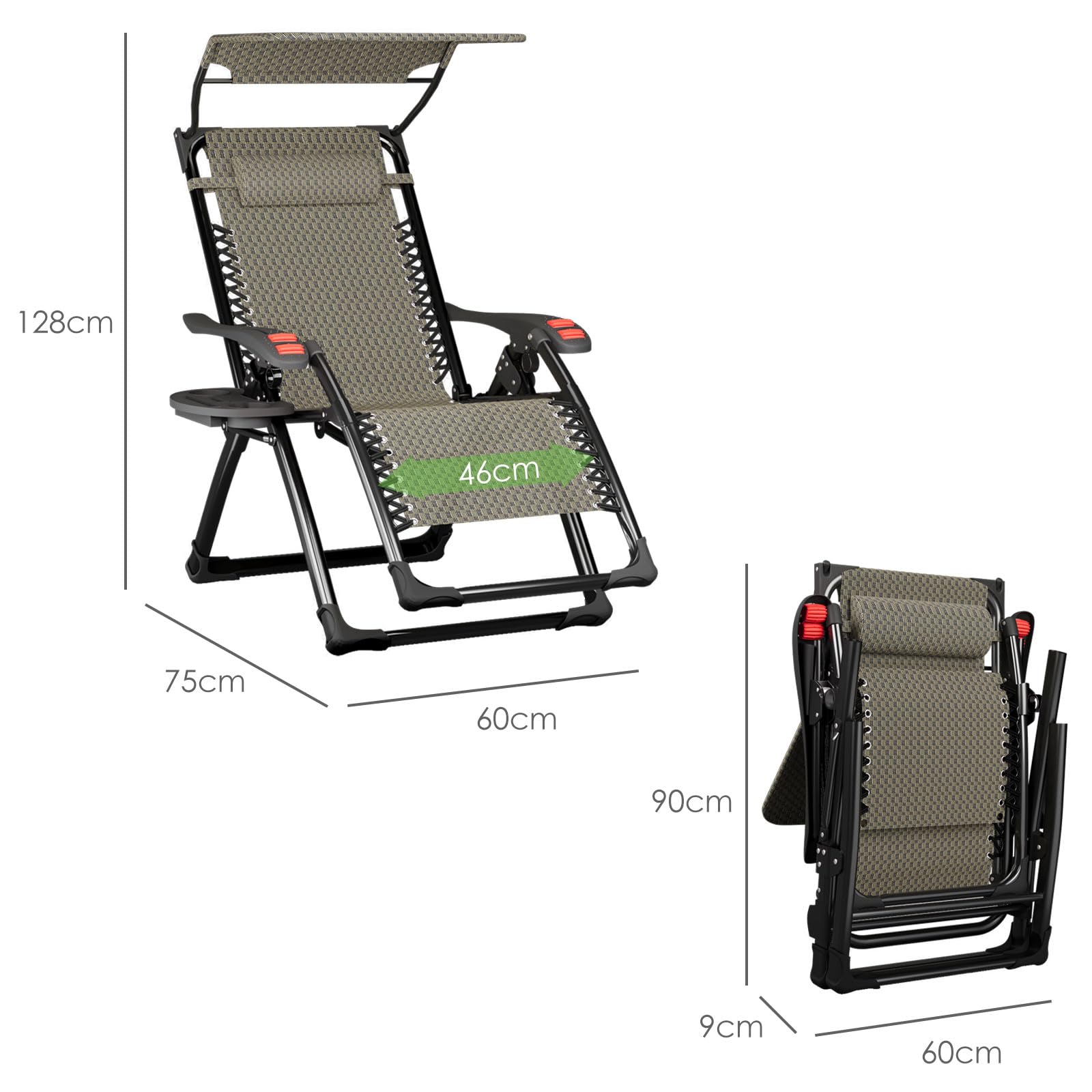 ATORPOK Garden Lounger with Canopy and Cushion - Foldable, Adjustable, 200kg, Weather-Resistant