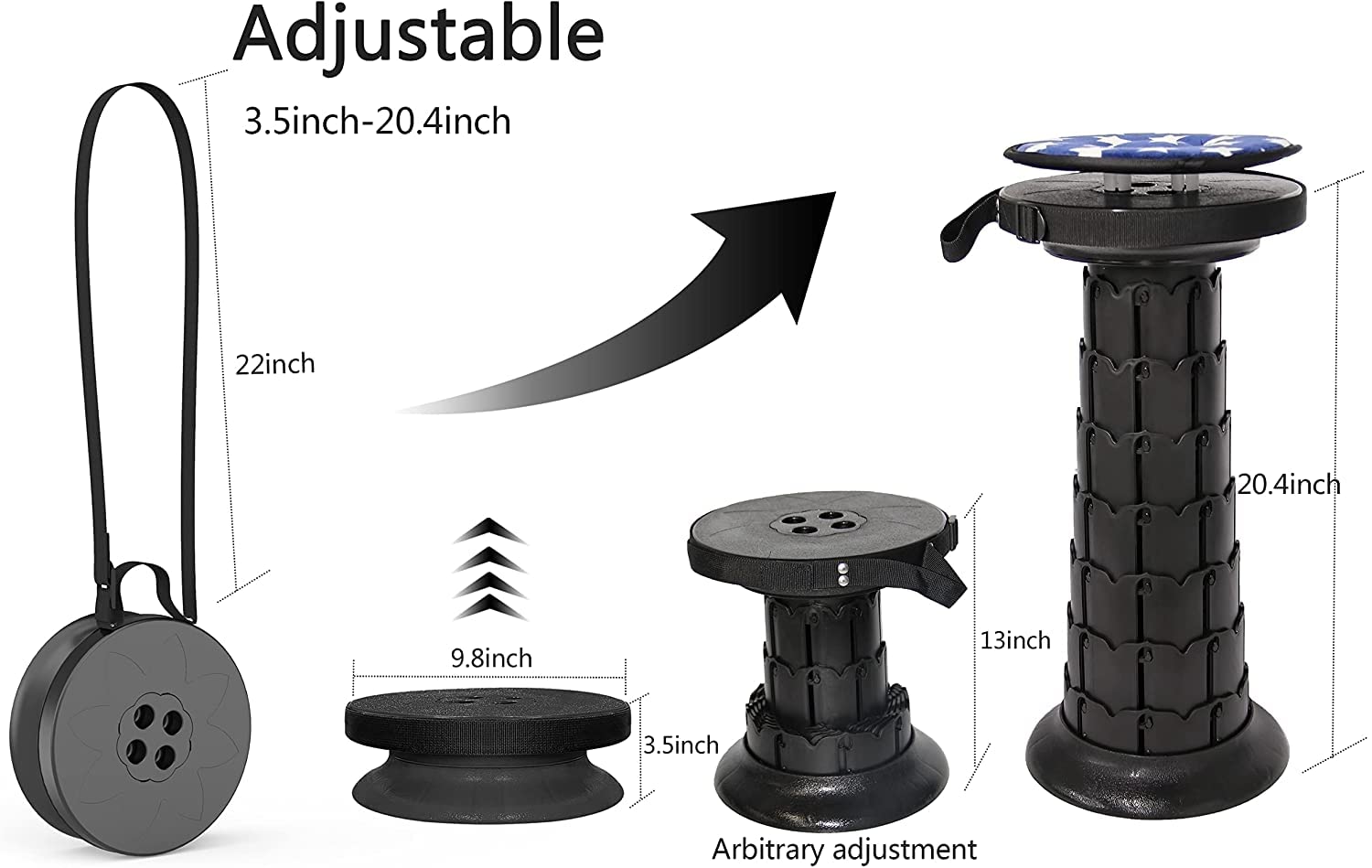 Portable Folding Chair with Cushion Telescopic Design – Black