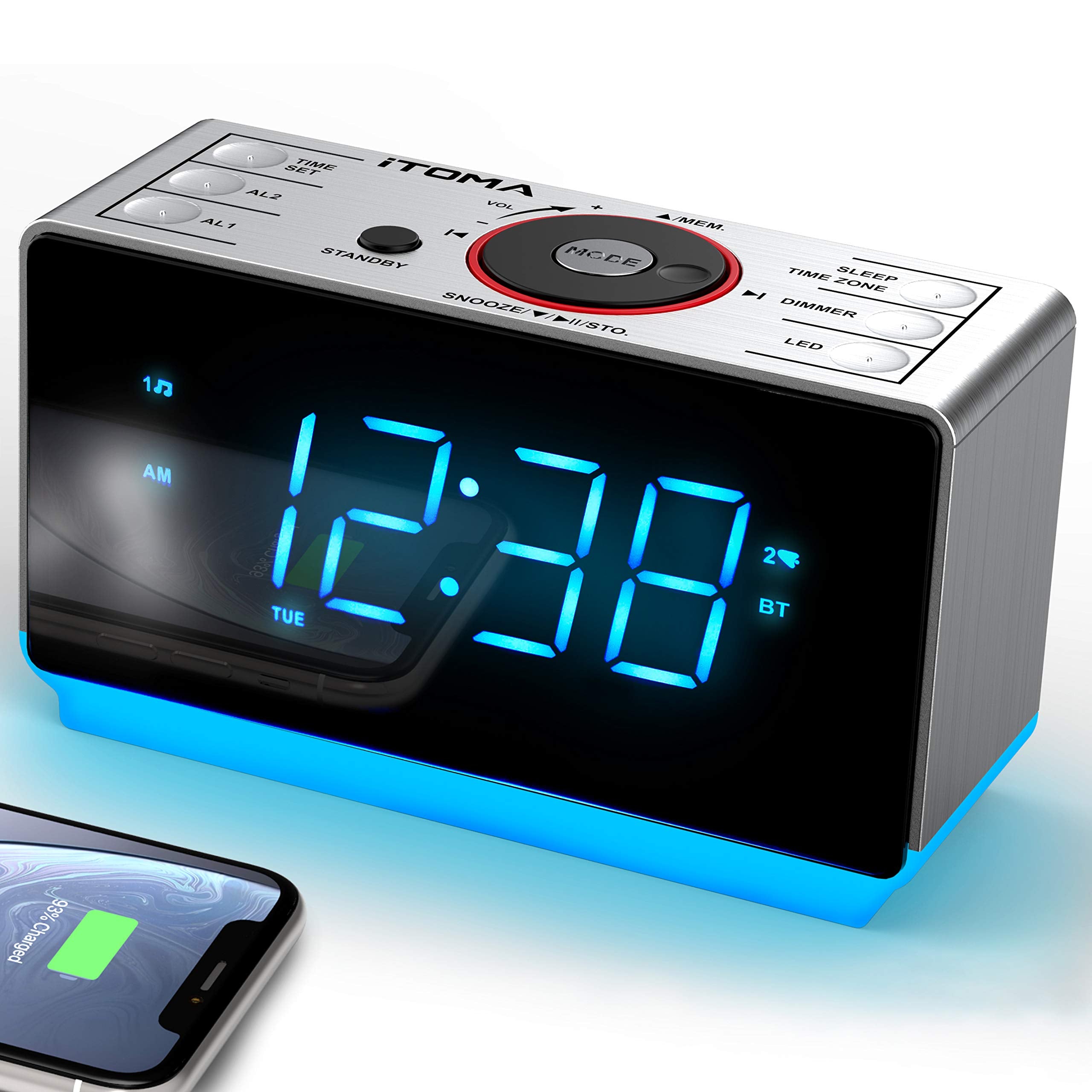 iTOMA Bluetooth Digital FM Dual Alarm Clock Radio USB Charging - Black (Copy)