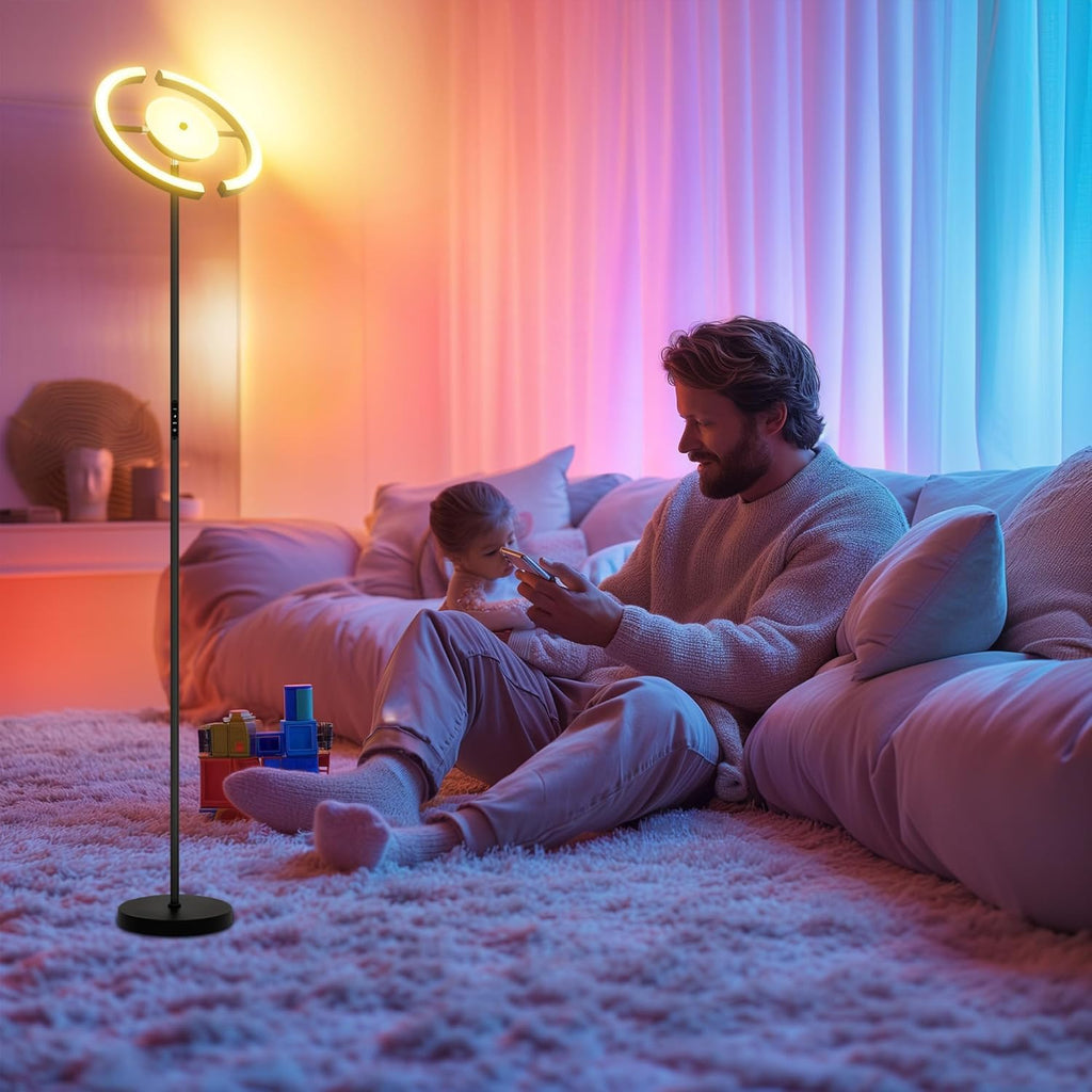 Lampa stojąca LED RGB ściemnialna 28W 182cm pilot dotyk 3000–6000K – Czarny