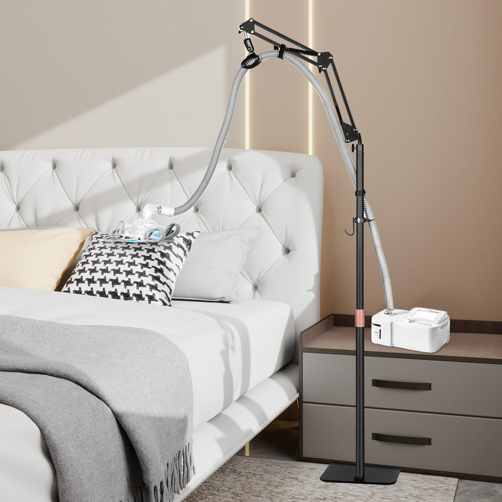 CPAP Hose Holder Adjustable Height Bed Hanger Prevents Tangling - White