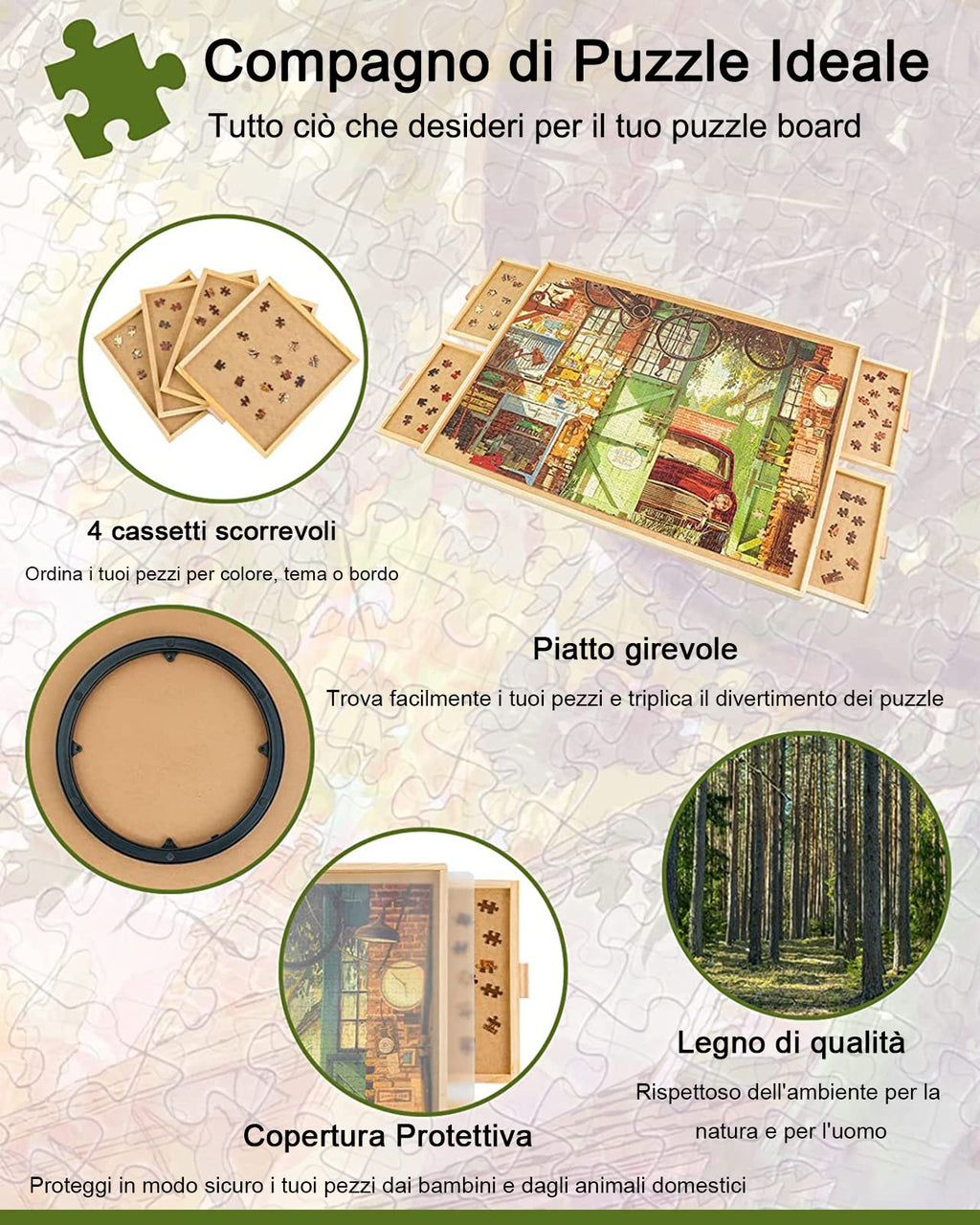 Swiveling Puzzle Table for 1500 Pieces – Wooden, Drawers, Portable, 64x87cm