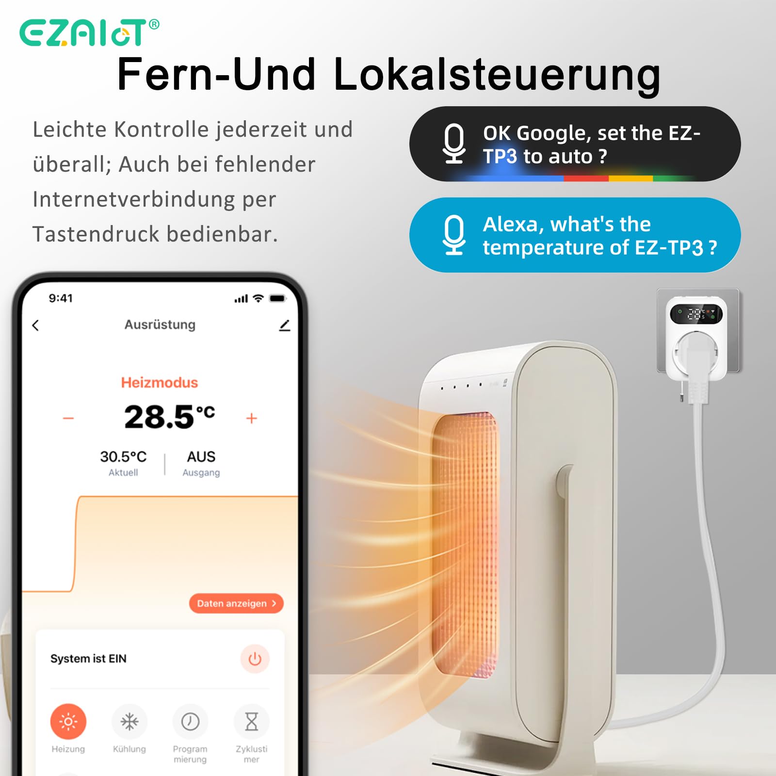 WiFi Thermostat with Timer for Heating and Cooling – Digital 230V with 3m Sensor