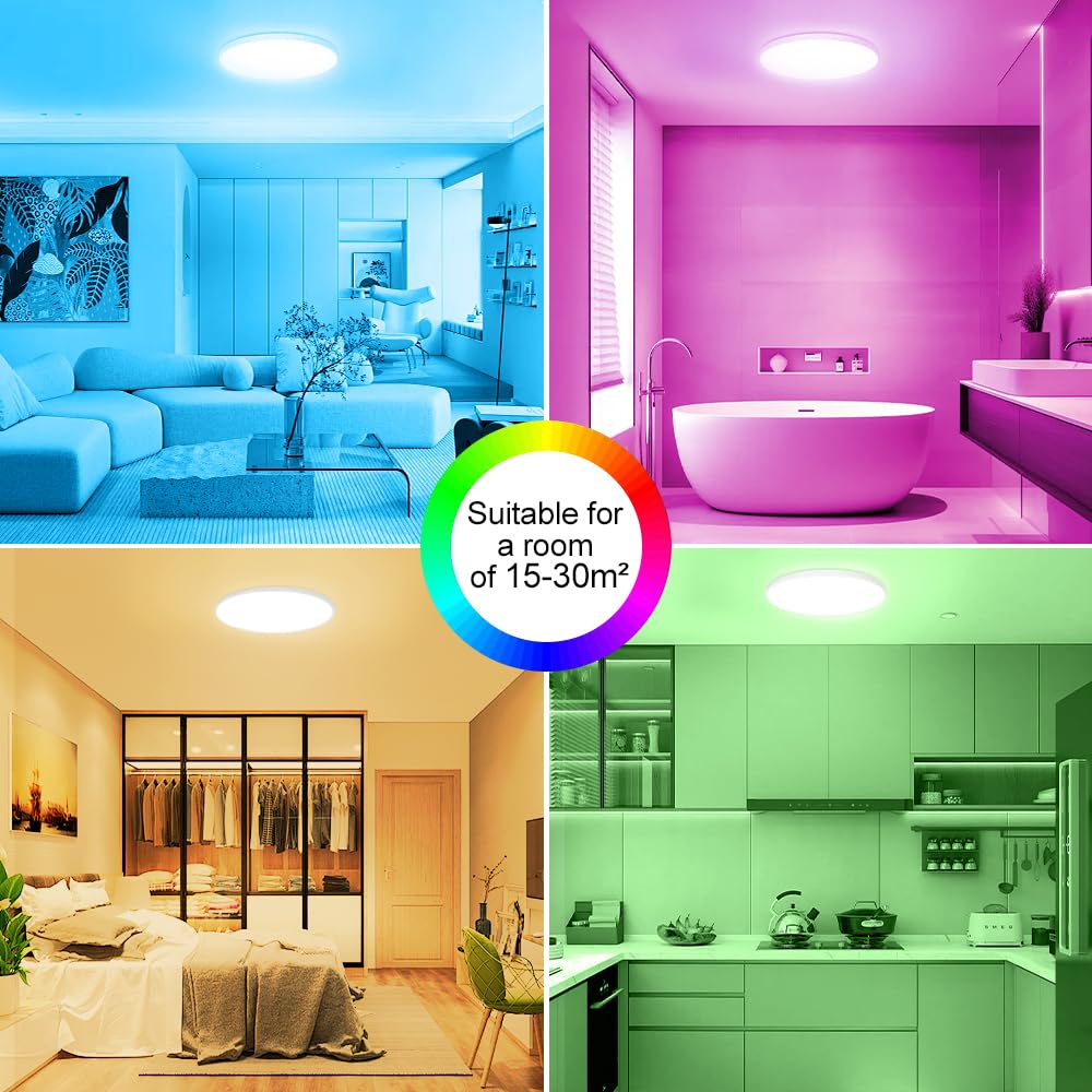 Heyseven Dimmable LED Ceiling Light 24W RGB Color Changing – Ø30cm