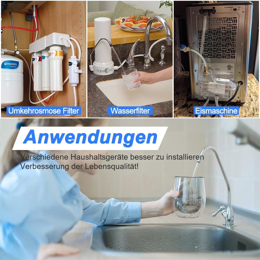 Universal water connection kit for reverse osmosis systems, 15m hose with adapters – 1/4" OD