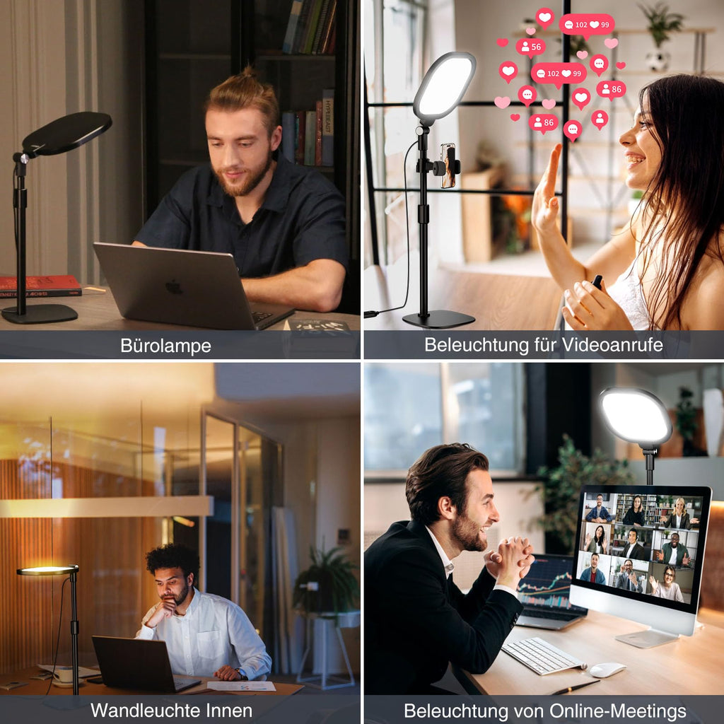 LitONES Dimmable LED Desk Lamp with Tripod for Video Conferencing, 3 Colors – Black