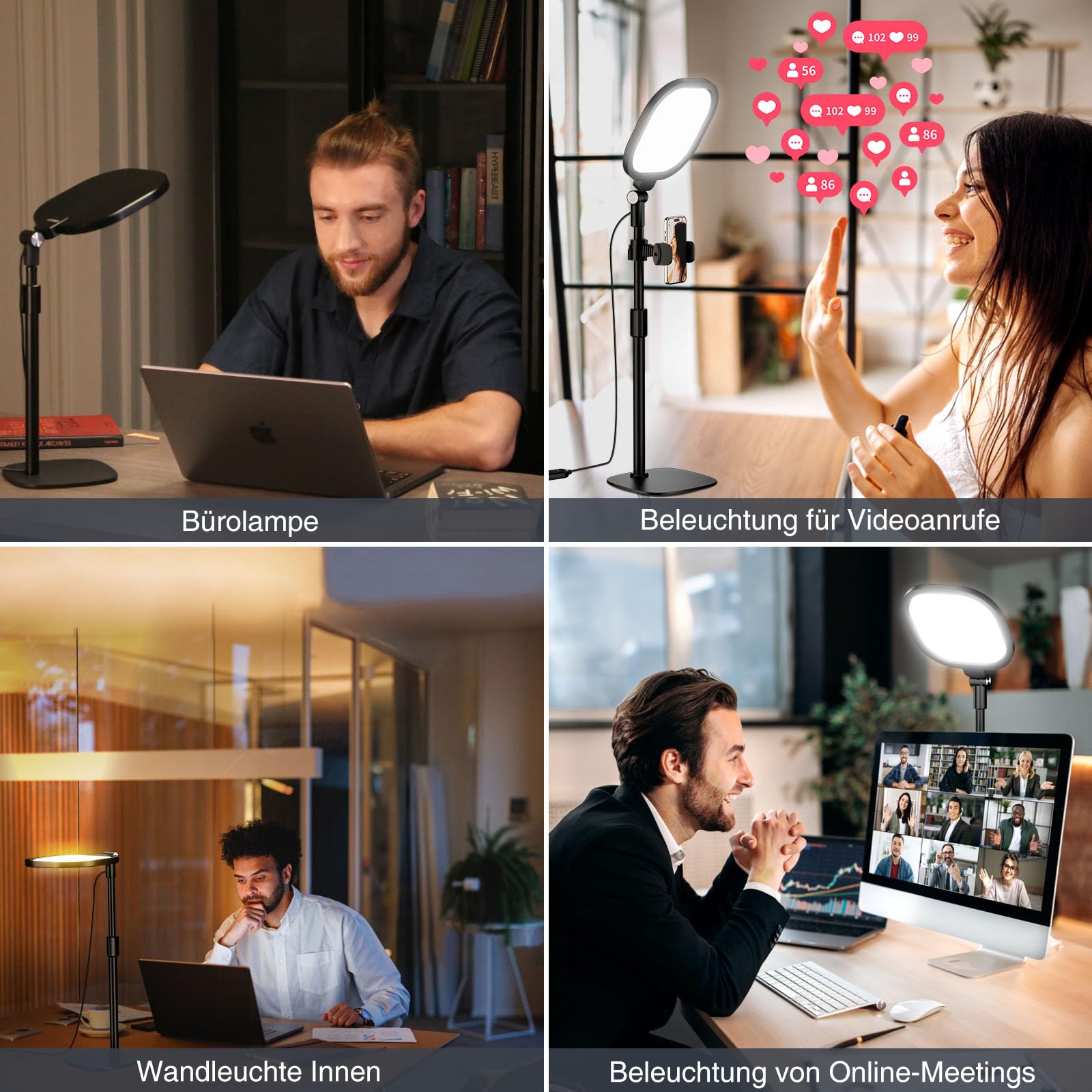 LitONES Dimmable LED Desk Lamp with Tripod for Video Conferencing, 3 Colors – Black