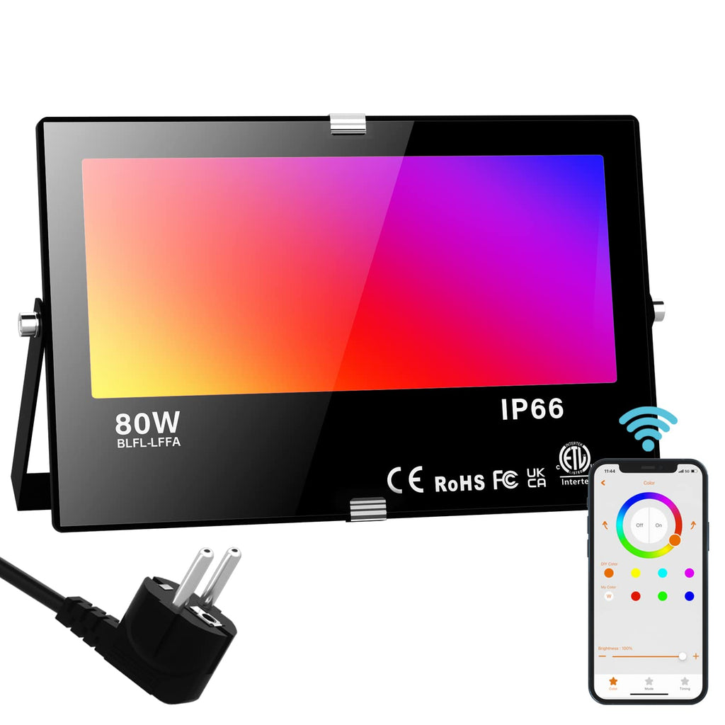80W RGB LED Floodlight with Bluetooth 5.0 – 8000LM, BRmesh App, 23 Modes