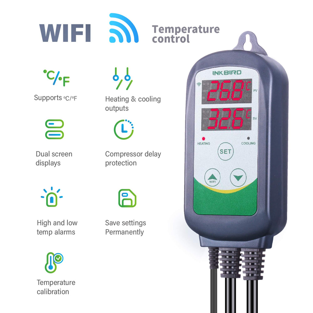 Inkbird WiFi Thermostat – Heating and Cooling with App Control – Black