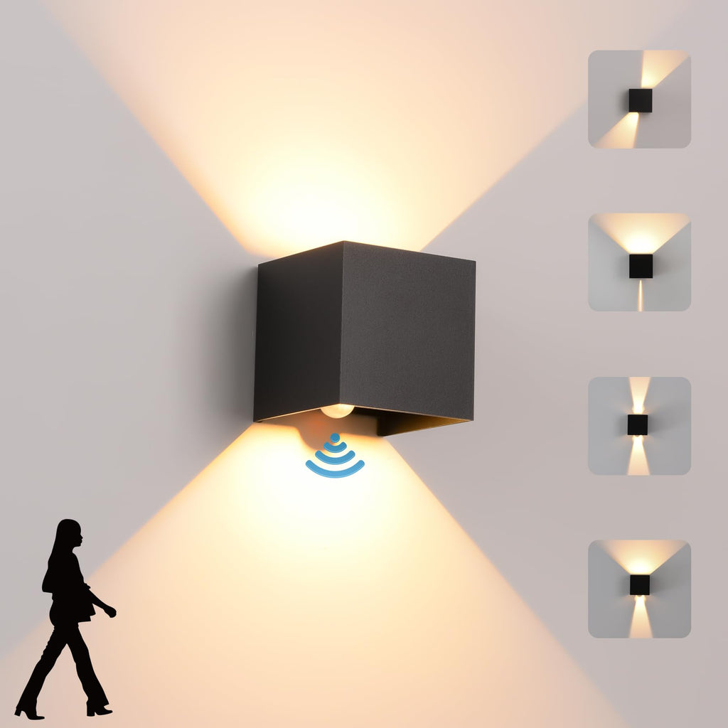 LED Wall Lamp with Motion Sensor 12W IP65 Waterproof Adjustable Beam Angle – Black