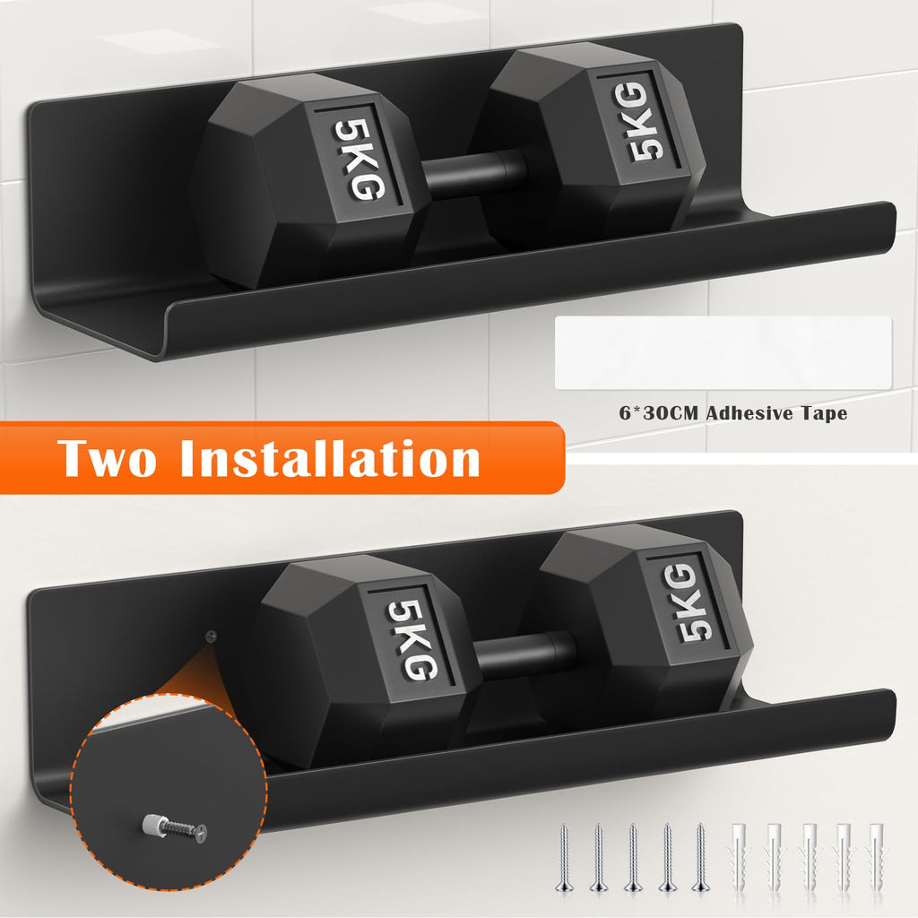 No-Drill Floating Shelves Set for Living Room and Bathroom - Black 32 cm