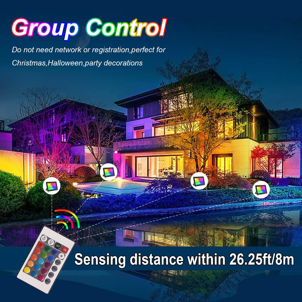 Fosingut 100W RGB LED Outdoor Dimmable Floodlight with Remote Control – IP66 Waterproof