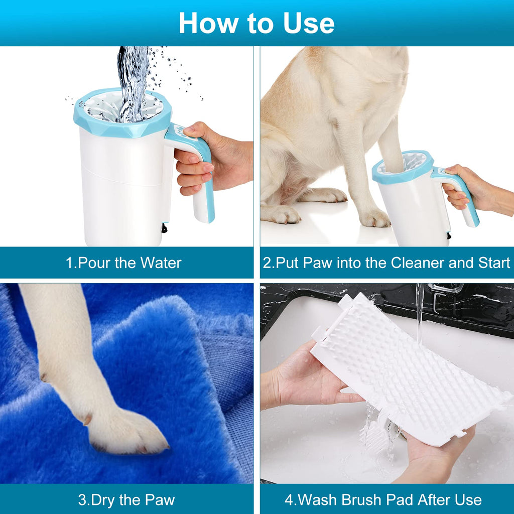 MYPIN Electric Dog Paw Cleaner, 2-in-1, Paw Washer with Soft Silicone Brush - Blue