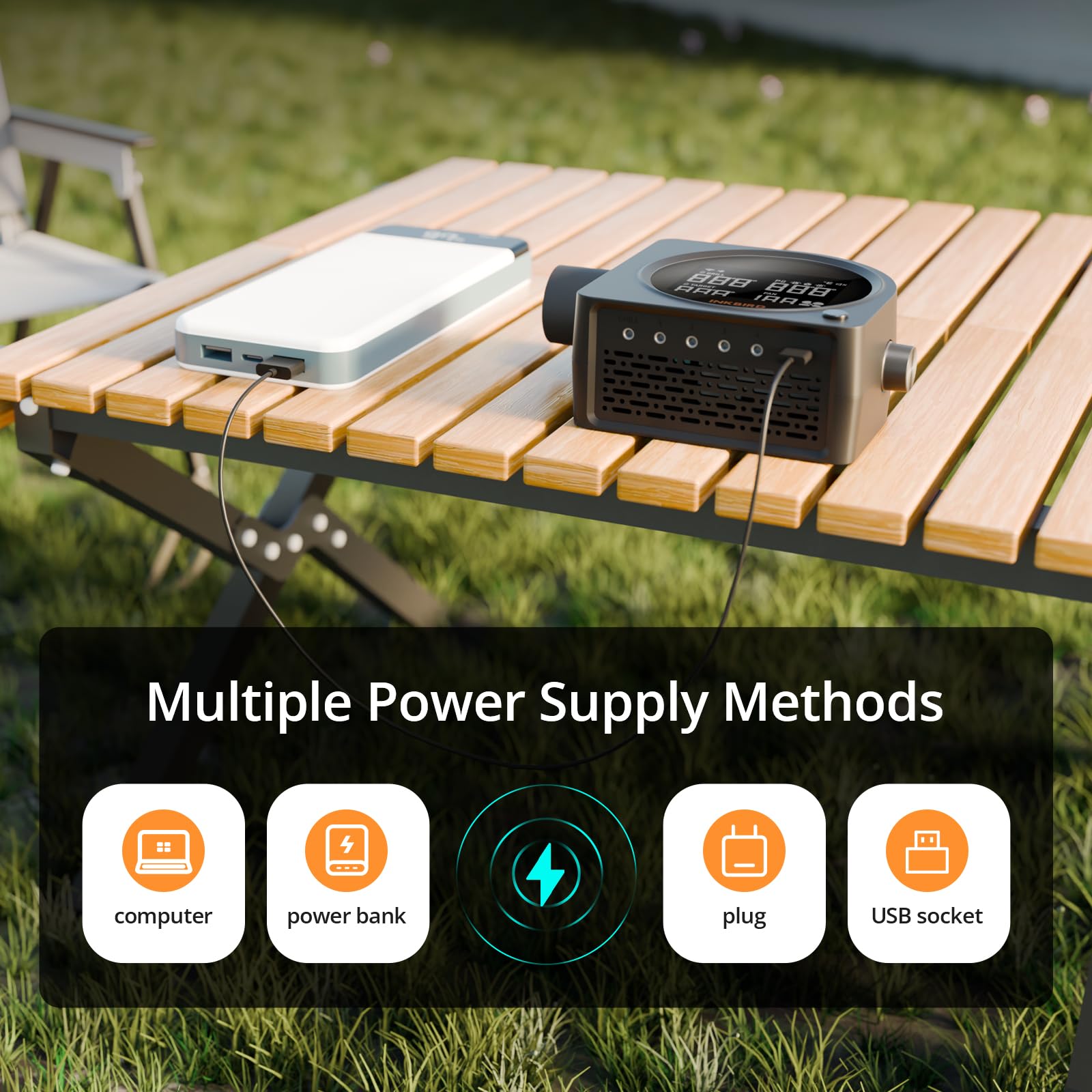 Wentylator do grilla Inkbird Kontroler temperatury Wi-Fi Bluetooth z 5 sondami – czarny