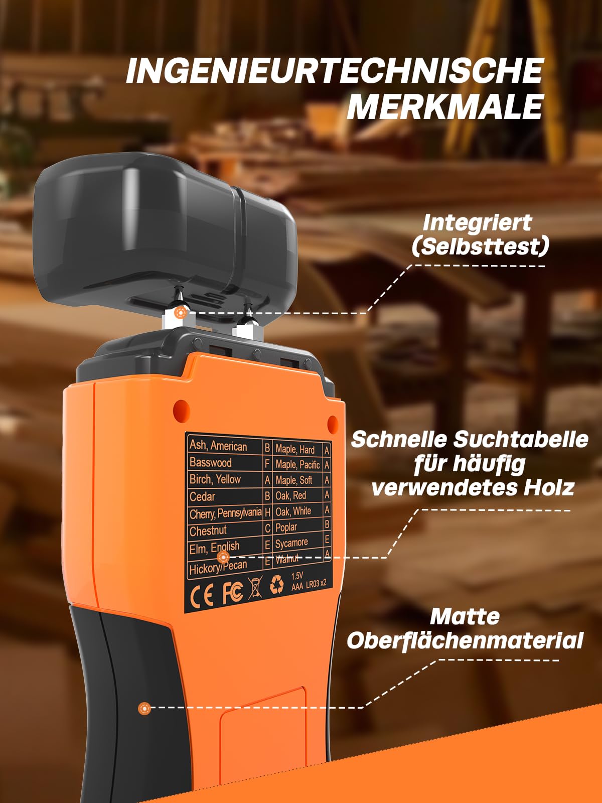 Mecurate pin-type moisture meter with LCD display - Battery powered