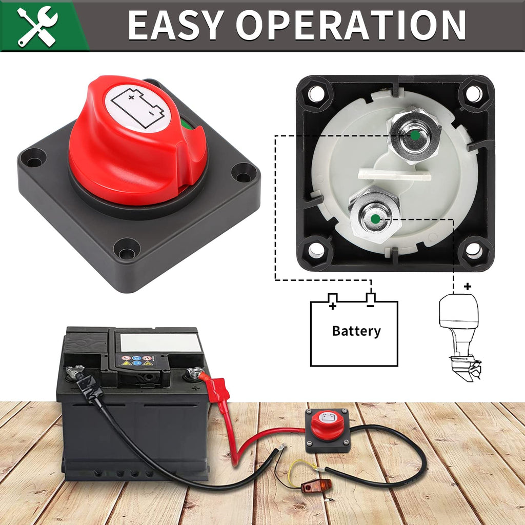 300A Battery Disconnect Switch Main Power Cut Off Switch for Boat Car Marine - Black