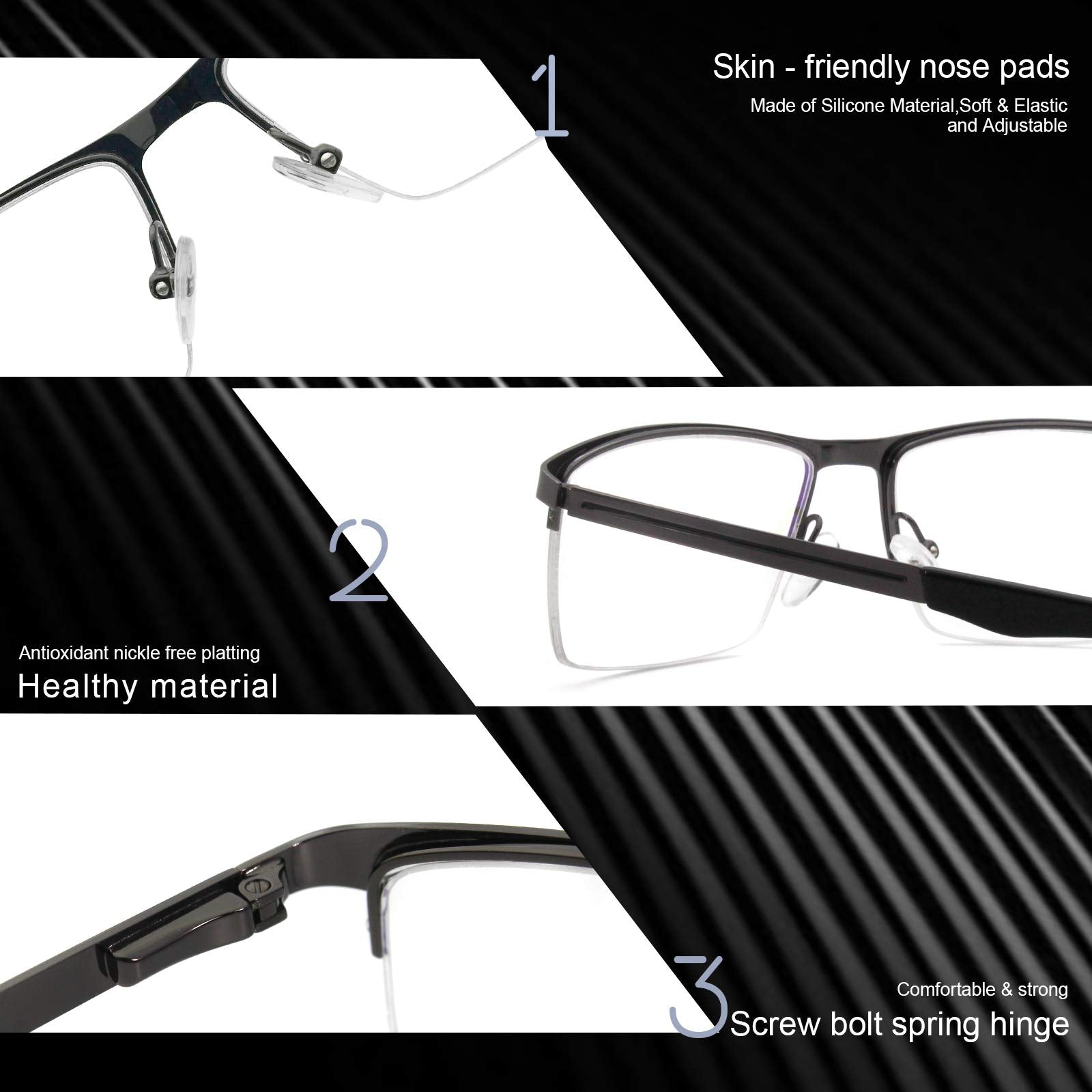 Blue Light Blocking Glasses – Gaming and Computer, Semi-Rimless, Gray, Men's