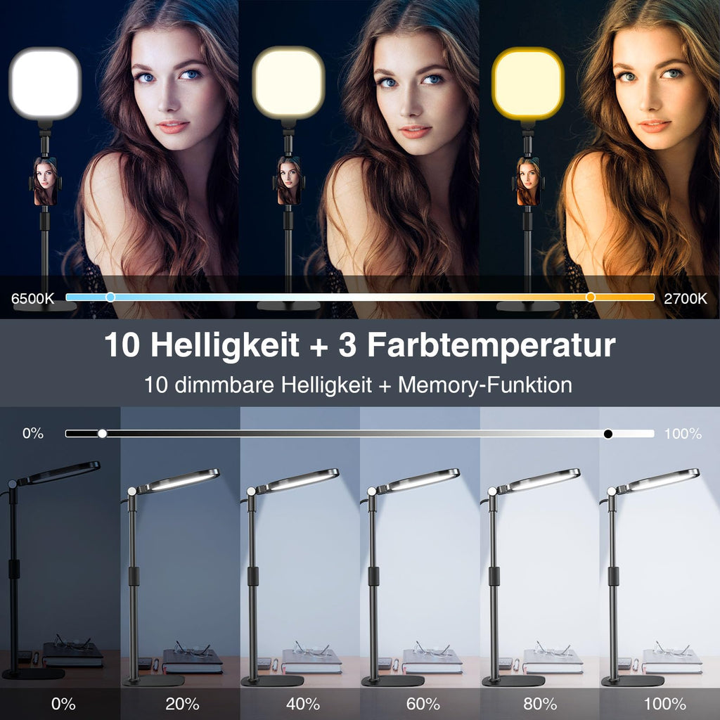 LitONES Dimmable LED Desk Lamp with Tripod for Video Conferencing, 3 Colors – Black