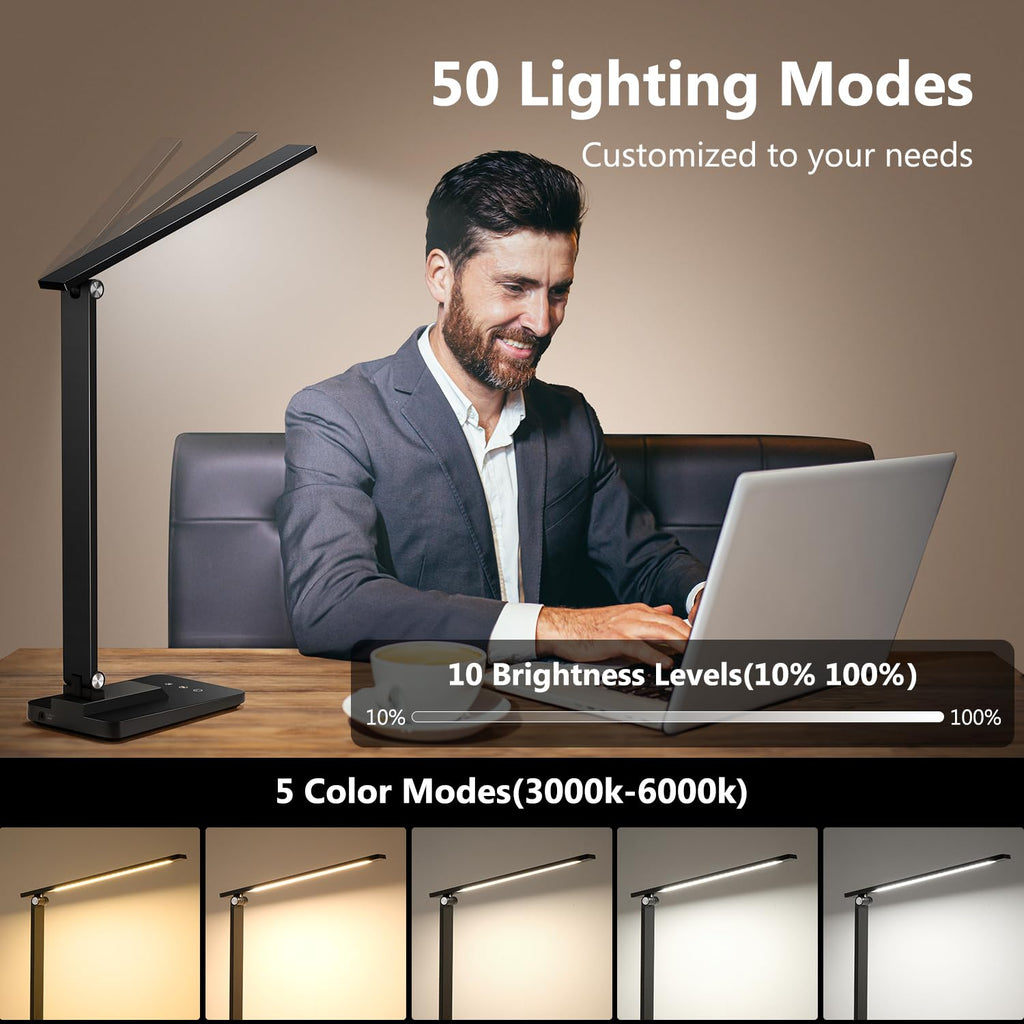Wireless Rechargeable Desk Lamp 3600mAh Touch 10 Brightness Levels 5 Modes Flexible Eye Protection – Black