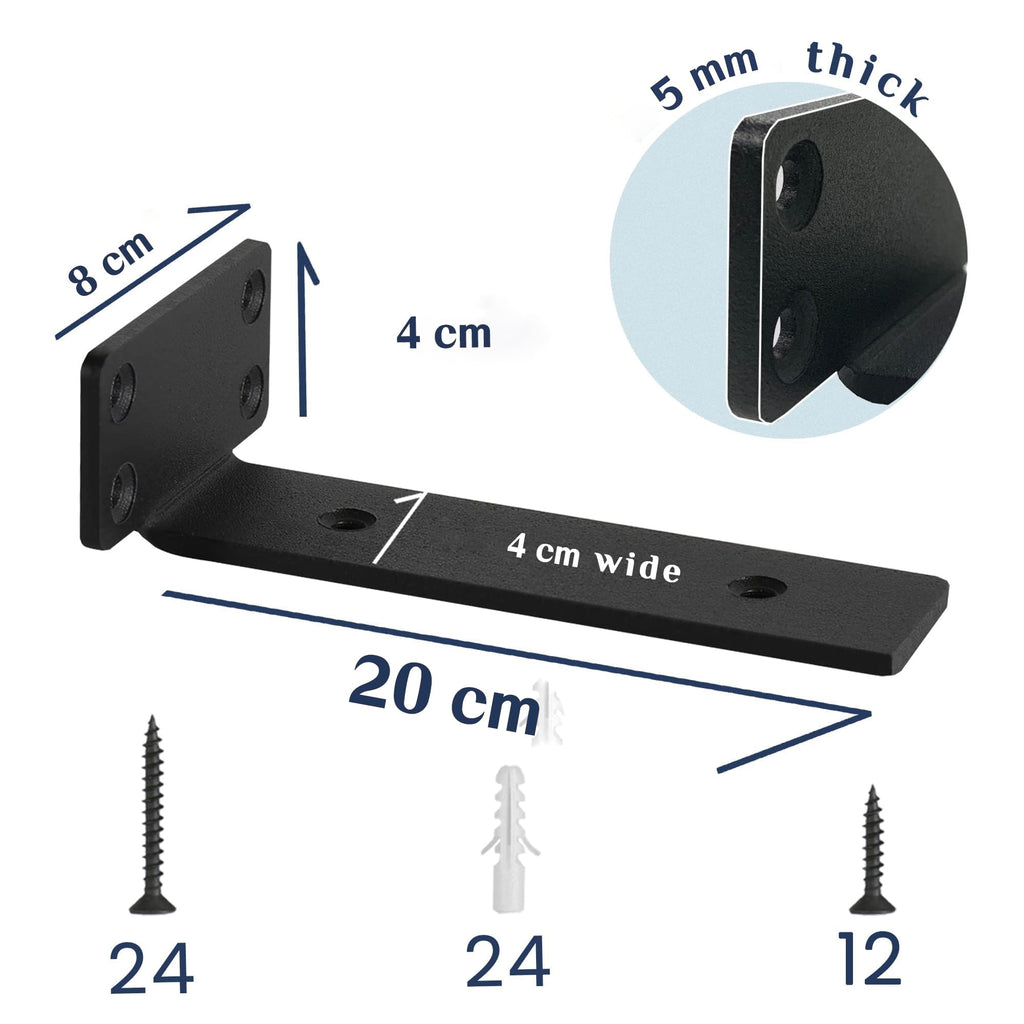 Reinforced 90° Metal Shelf Bracket for DIY – Black 200mm