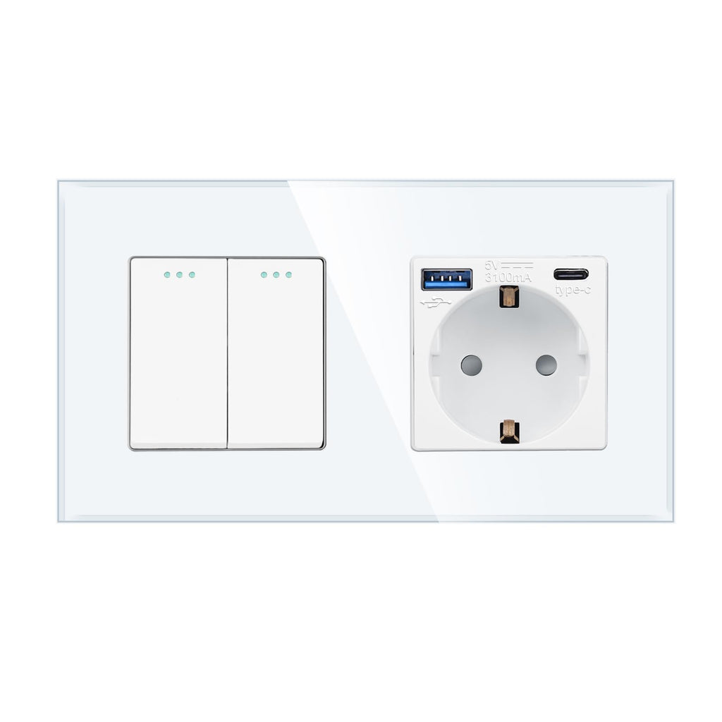 Light Switch with Schuko Socket and USB Ports Modern Flush-Mounted – Black