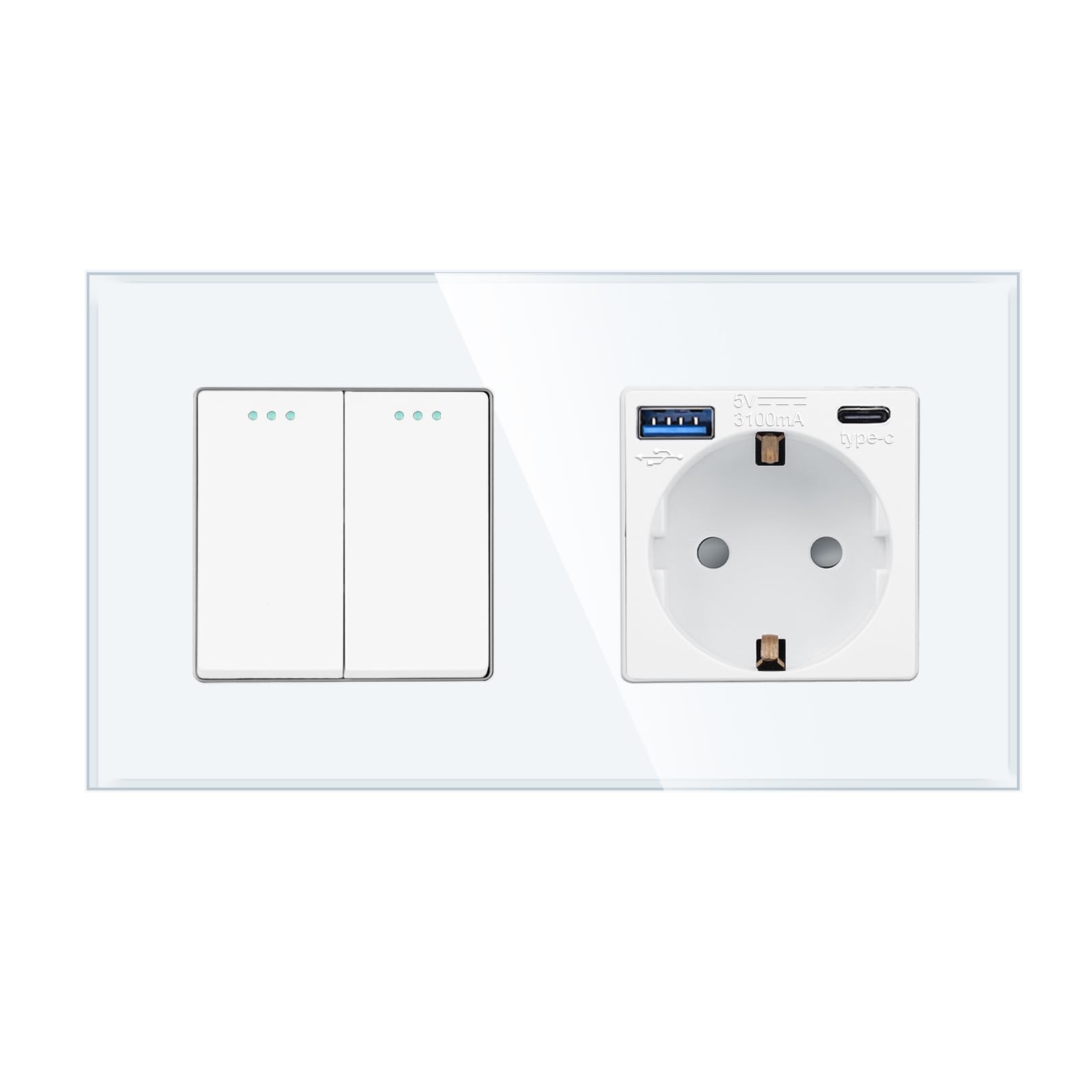 Light Switch with Schuko Socket and USB Ports Modern Flush-Mounted – Black