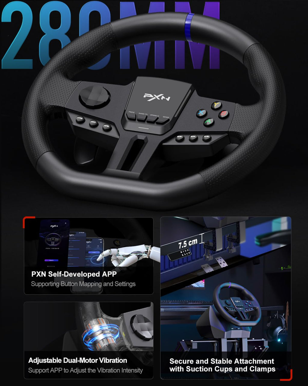 PXN V900 Gen2 Gaming Steering Wheel with Pedals – PC, PS4/PS3, Xbox, Switch