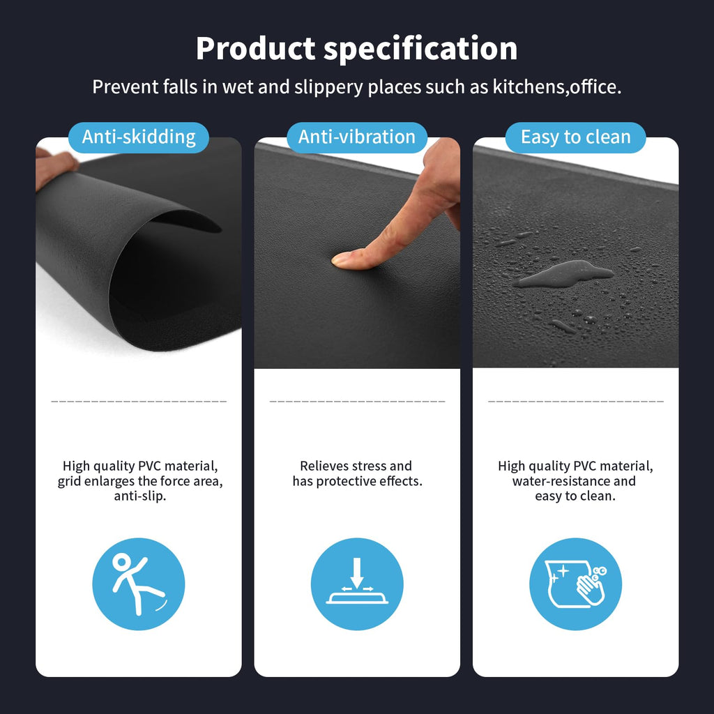 Kitchen Anti-Fatigue Mat Industrial Floor Mat 120 x 44 x 1.9 cm – Black
