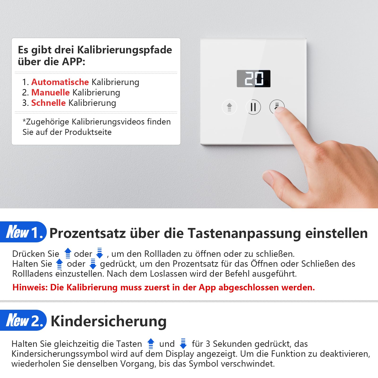 ALLEVOI Smart Wi-Fi Roller Shutter Switch with LED Display - 80x80 mm