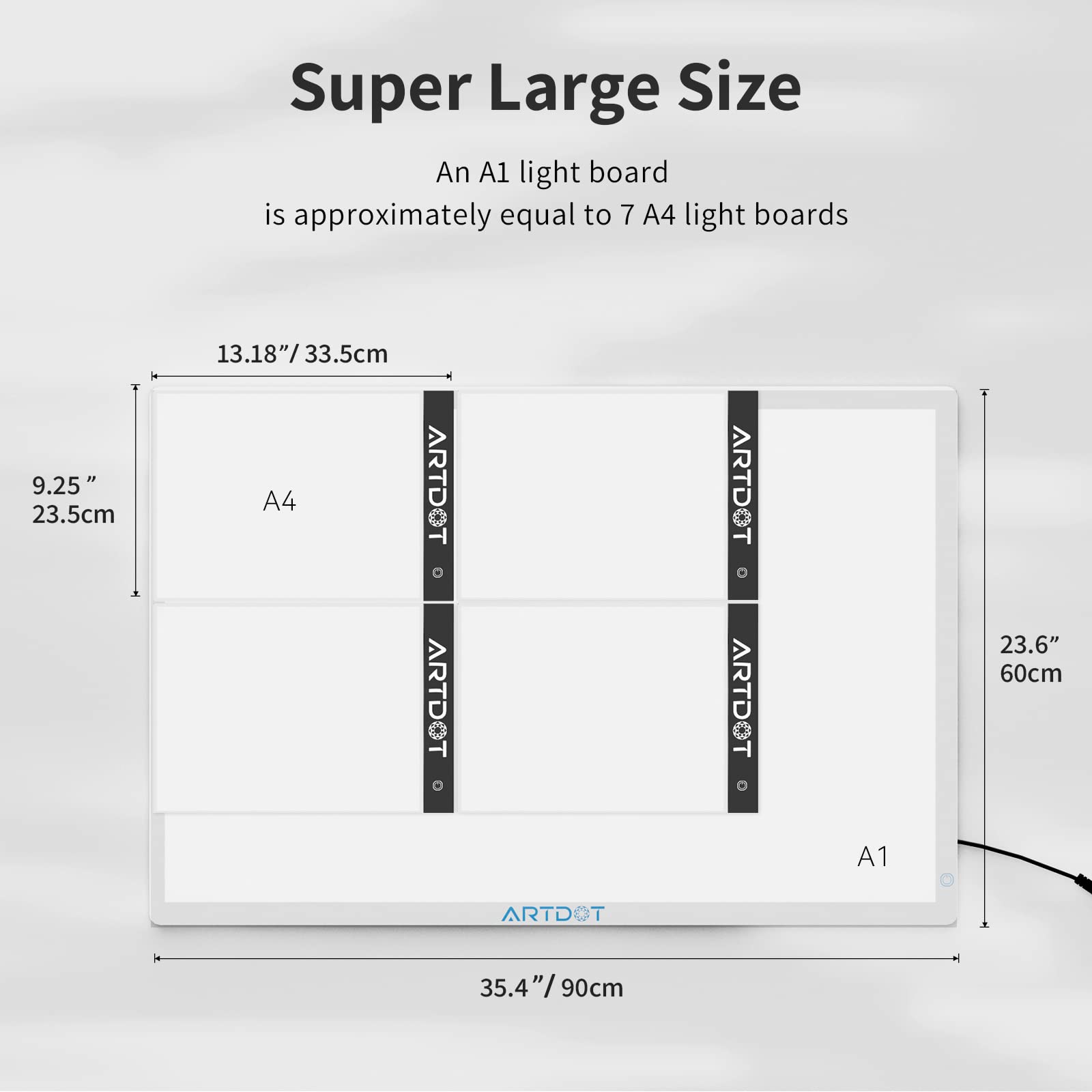 ARTDOT A1 LED Light Pad 90x60cm – Adjustable Brightness, USB, Diamond Painting and Drawing