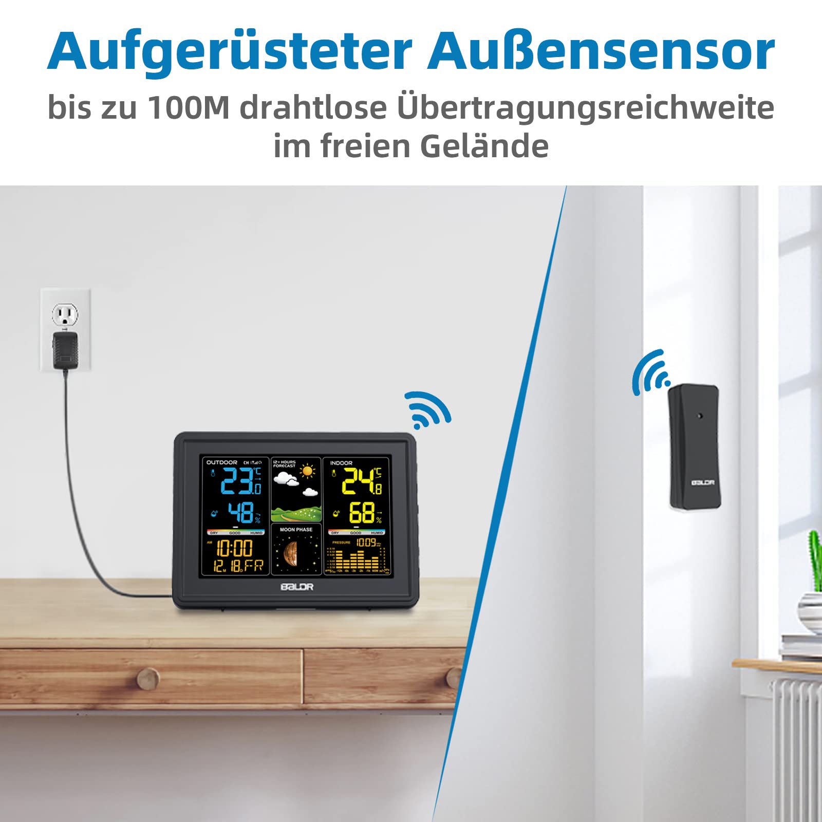Wireless Weather Station with Outdoor Sensor - Digital Display, White