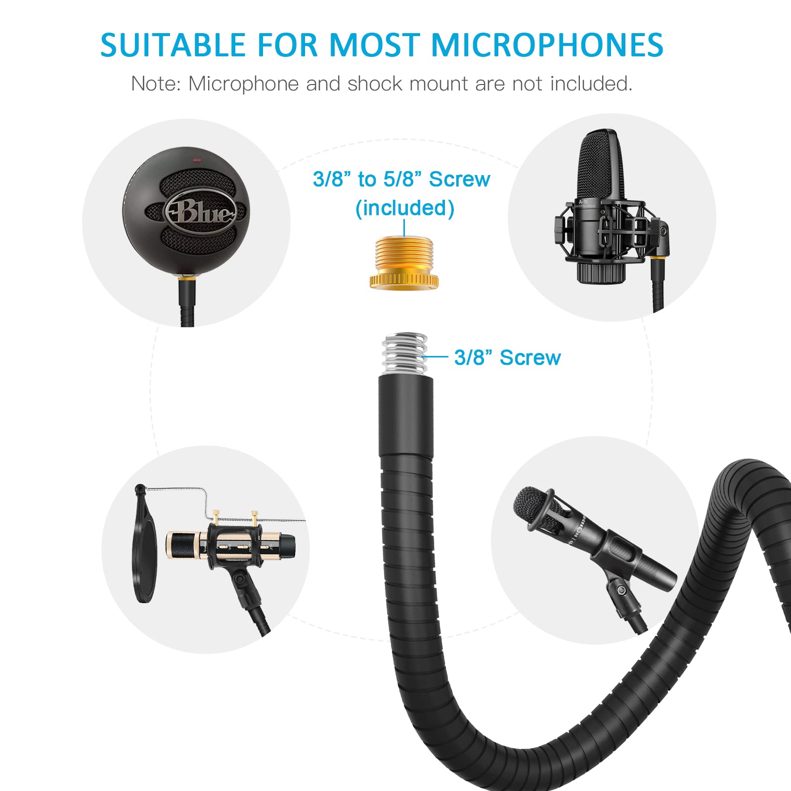 Flexible Gooseneck Desktop Microphone Stand - 13 inches