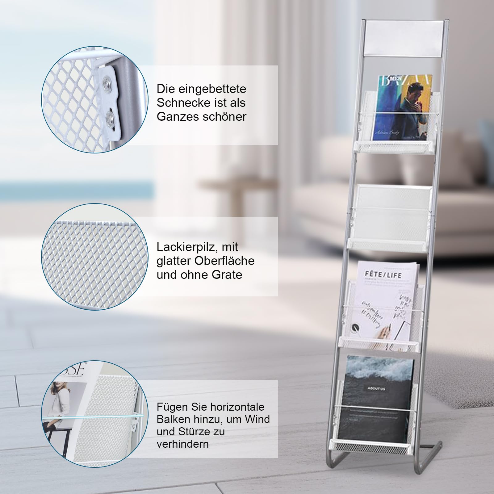 Whemyreat A4 Metal Brochure Stand - Floor-standing, on Wheels, Silver