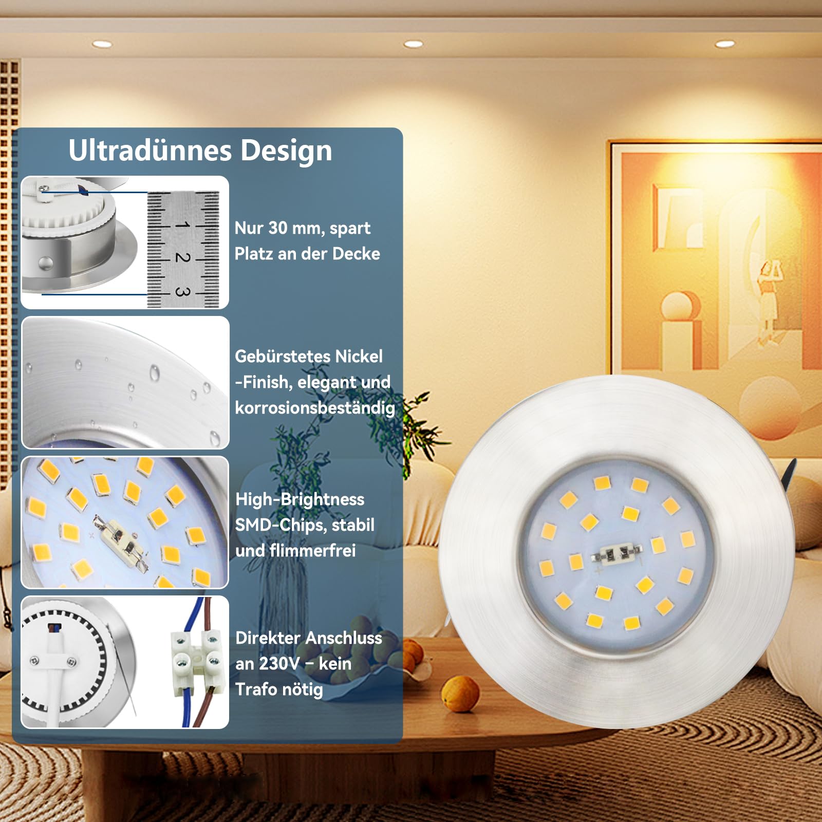 Allesgute 6-pack Recessed LED Spotlights IP44 7W 850LM – Brushed Nickel