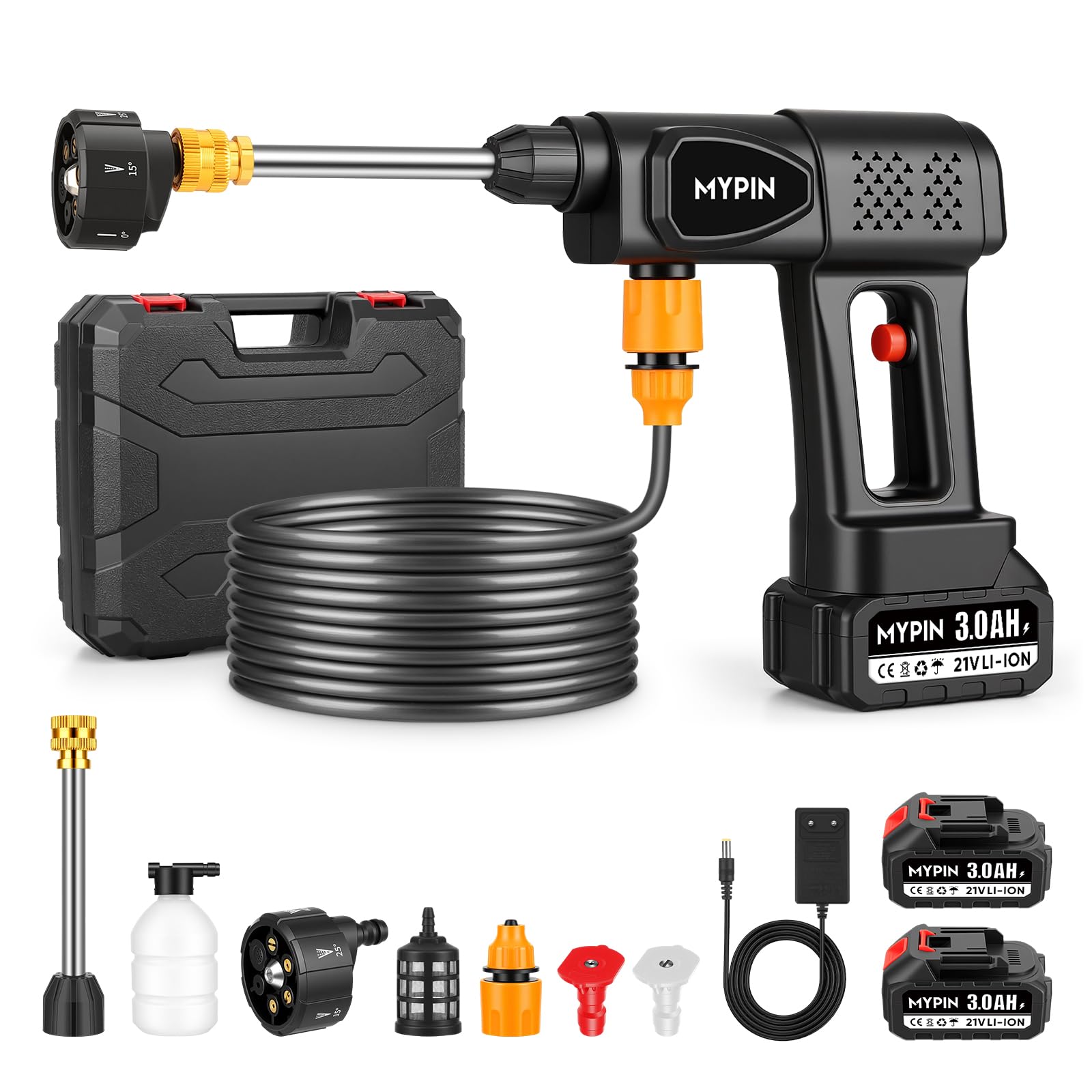High-Pressure Washer 600 PSI 21V 2 Batteries – 6-in-1 Nozzle