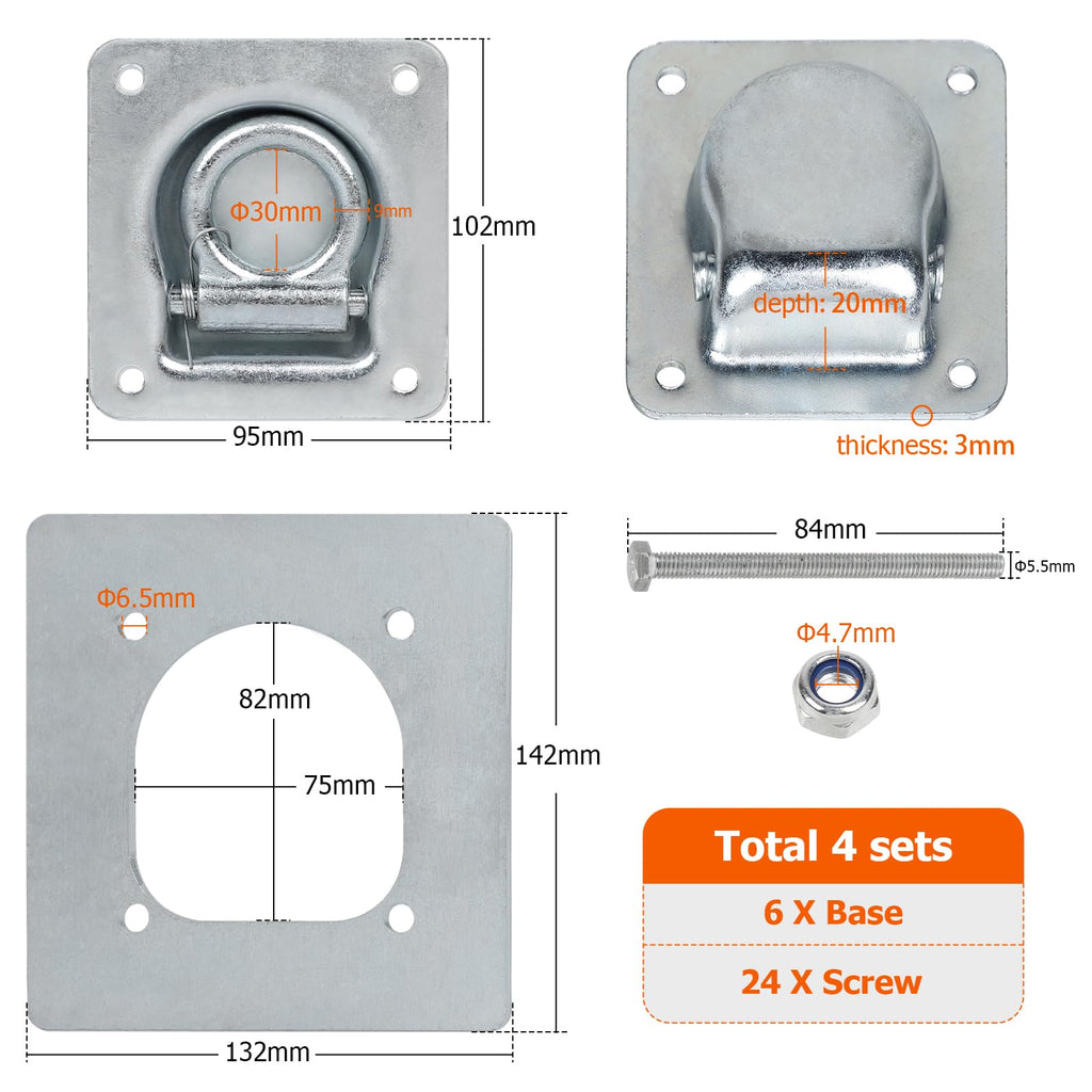 Trailer Tie-Down Rings, 6 Pieces – Silver