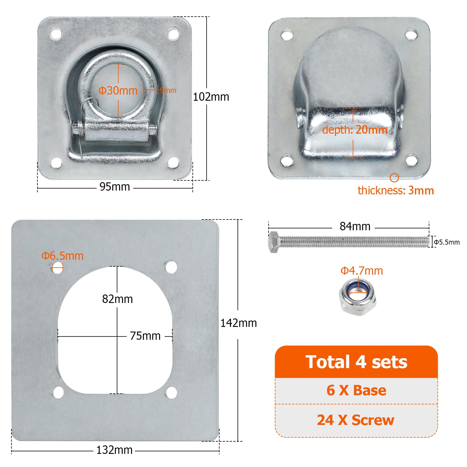 Trailer Tie-Down Rings, 6 Pieces – Silver