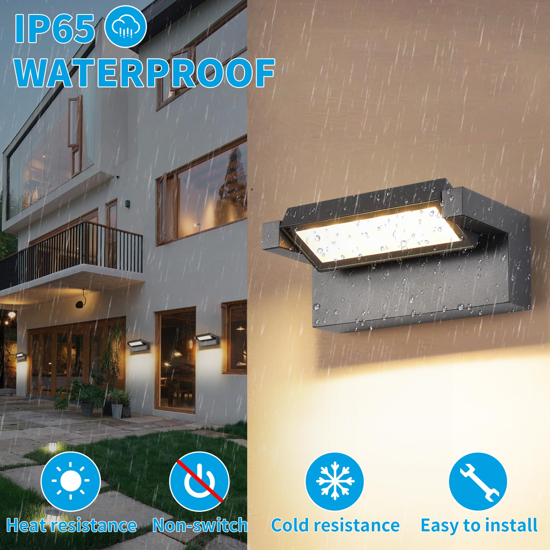 22W LED lampa ścienna, wodoodporna IP65 – Ciepła biała