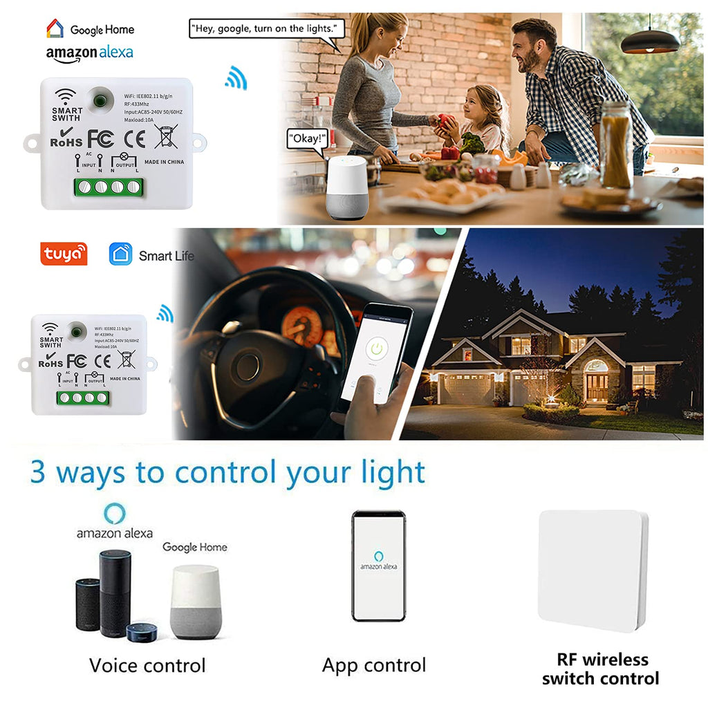 Mini WiFi Przełącznik Przekaźnikowy – Zestaw 2 Odbiorniki + Pilot (Tuya / Alexa / Google Home)
