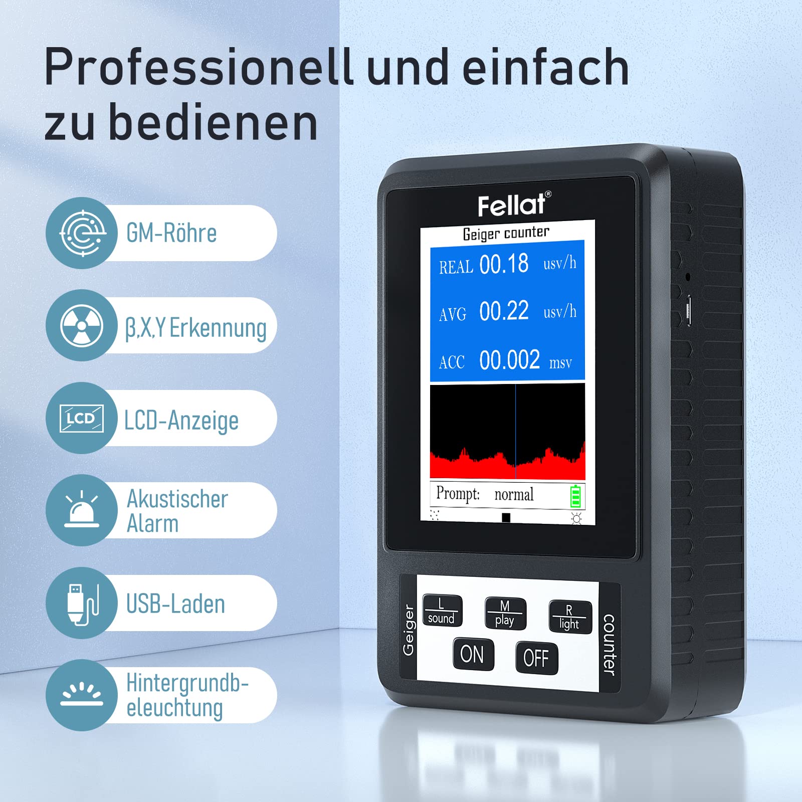 Geiger Counter FELLAT - Professional Radiation Detector with LCD Display