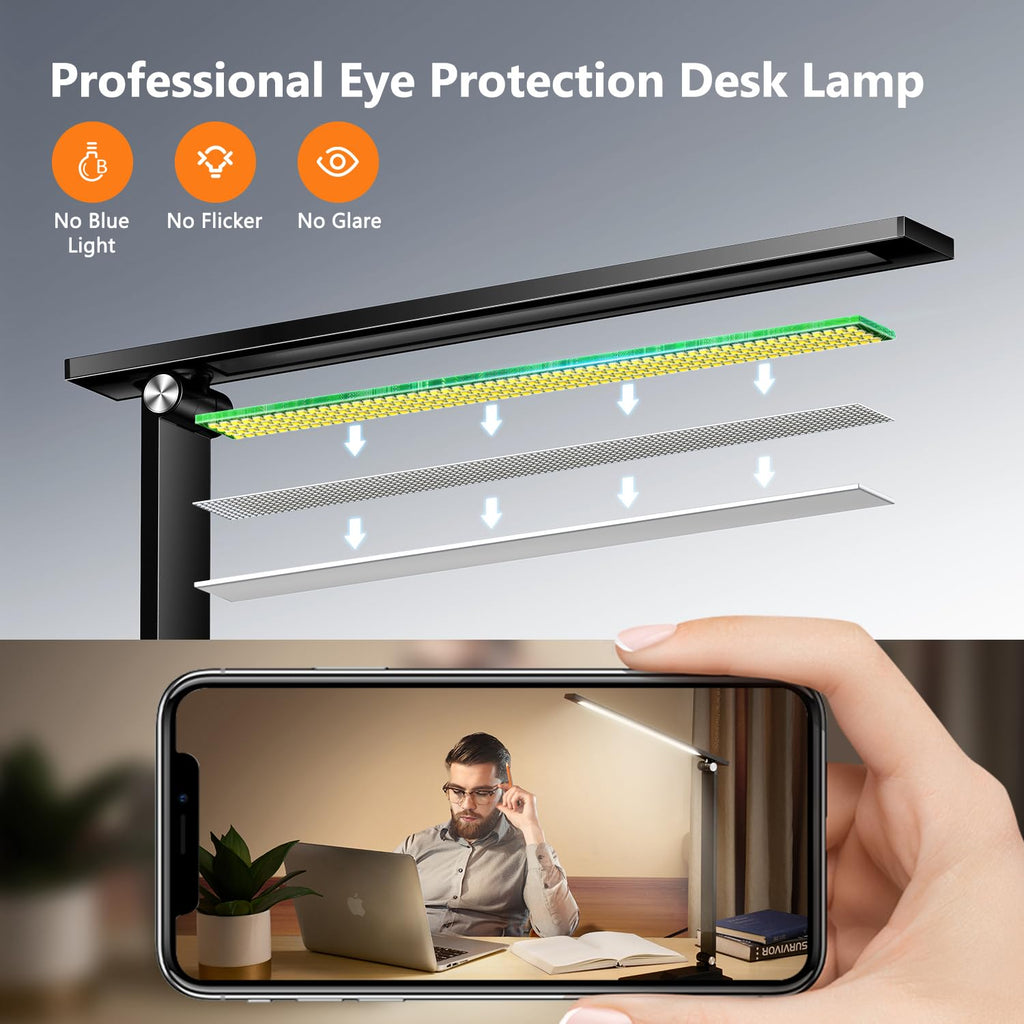 Wireless Rechargeable Desk Lamp 3600mAh Touch 10 Brightness Levels 5 Modes Flexible Eye Protection – Black